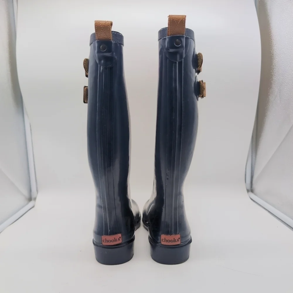 Chooka Dark Blue Rain Boots with Brown Buckles Sz 6 1011997 WSC 14042801